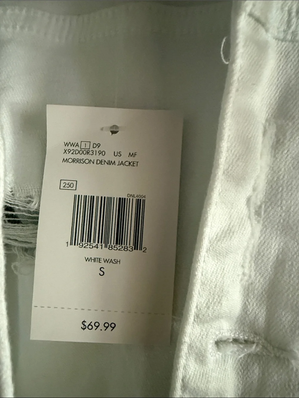 Guess White Distressed Denim Jacket with detachable Hood Size Small - Unisex